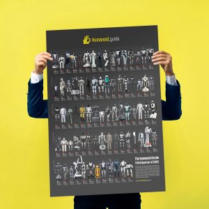 Physical humanoid robot poster, darkmode