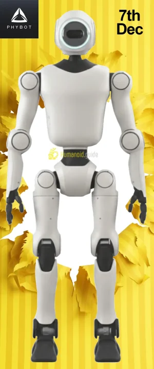 PHYBOT C1 humanoid robot standing upright, showing its compact design and lightweight research-oriented structure humanoid guide