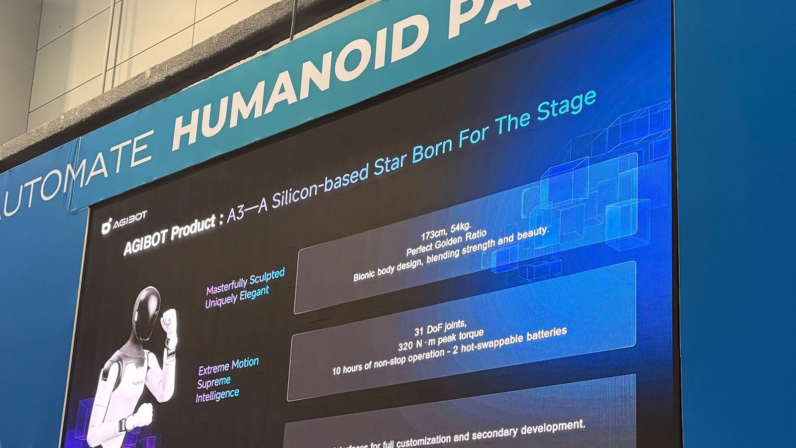 Agibot A3 humanoid robot presented on the Humanoid Pavilion stage