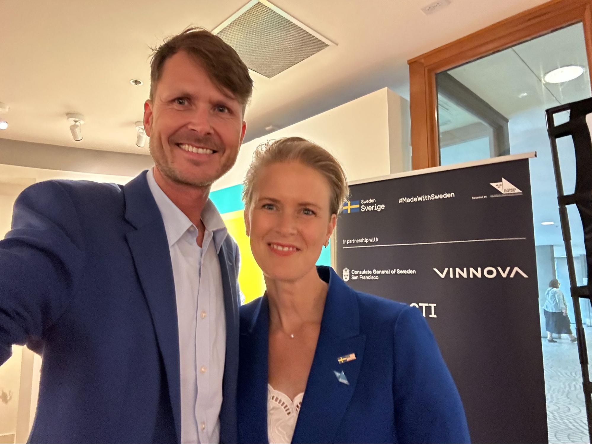 Malin Samuelsson, Head of Business Sweden in San Francisco, and Lars-Fredrik Forberg, Kinetic Blocks, at the same breakfast.