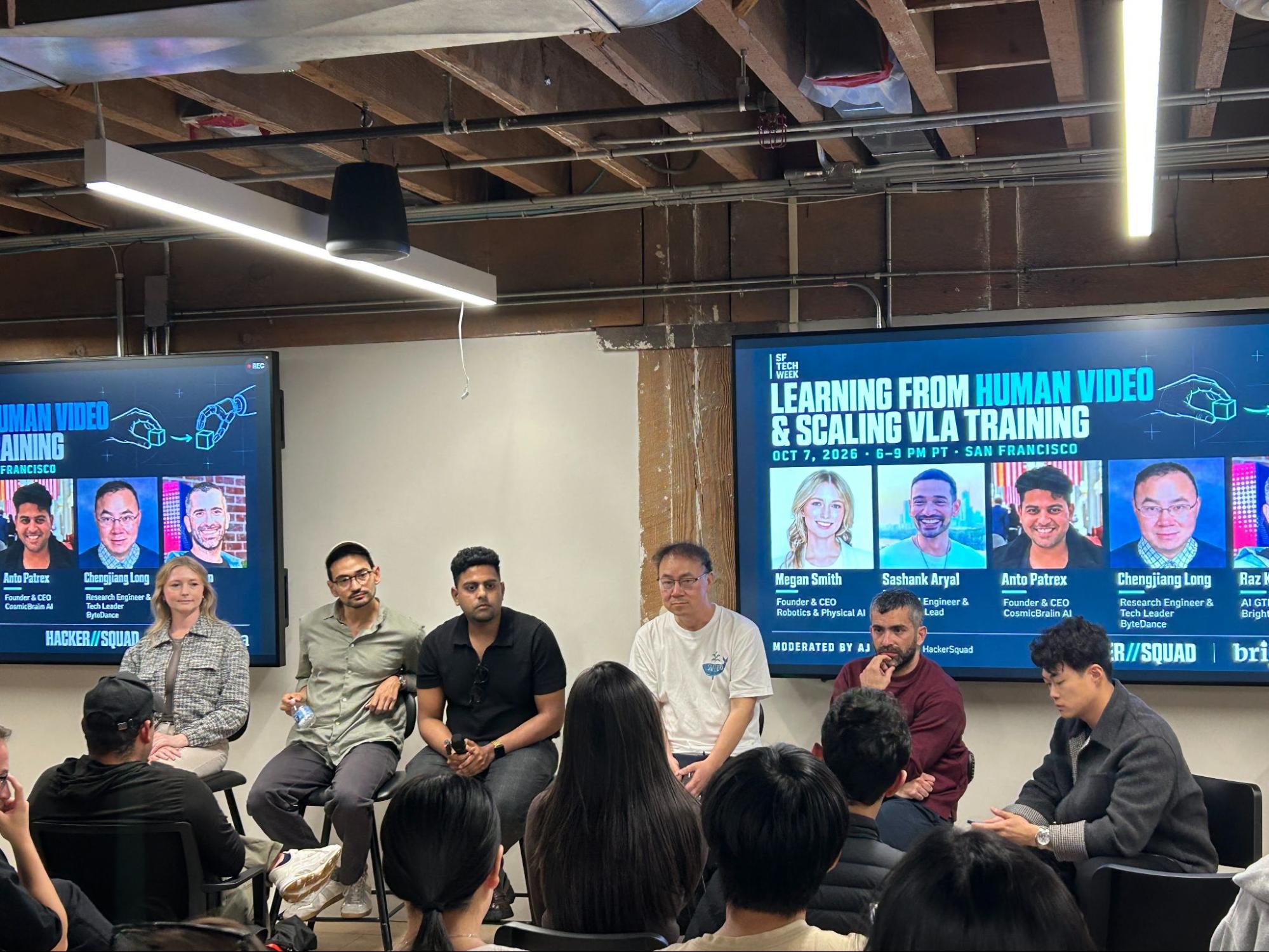 The panel on learning from human video and scaling VLA training, hosted by HackerSquad and Bright Data, 7 October.